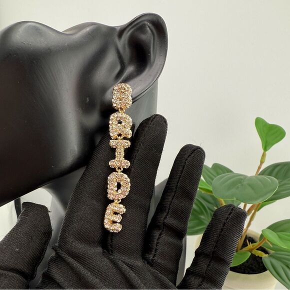 Crystal BRIDEStatement Earrings Perfect for Bridal Showers Bachelorette Parties - Picture 7 of 9